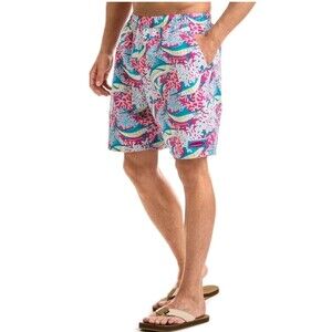 Vineyard Vines Size L Swim Trunks Marlin & Coral Lined Chappy 7" Beach Preppy